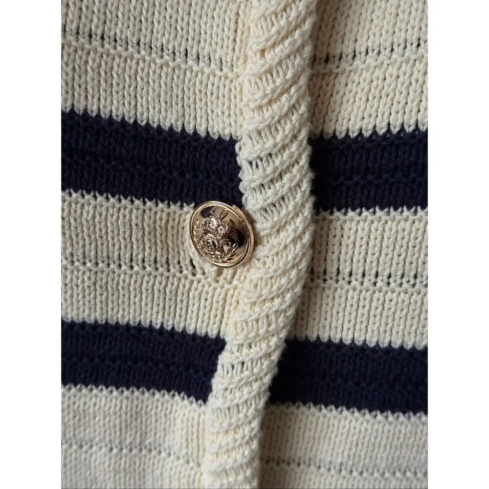 Anthropologie JOHN & JENN Jacket Camille Striped Cream Navy Large‎